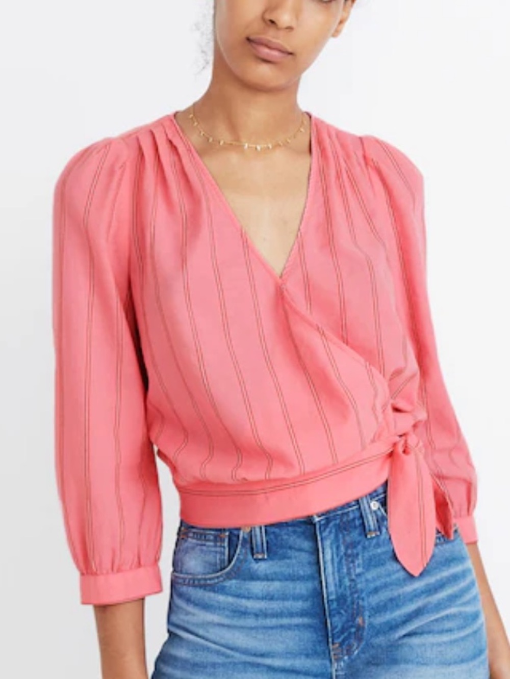 Madewell Pink Wrap Top in Cecilia Stripe
39880